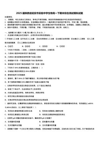 2025届陕西省延安市实验中学生物高一下期末综合测试模拟试题含解析