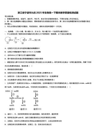 浙江省宁波市九校2025年生物高一下期末教学质量检测试题含解析