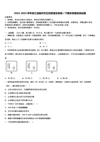 2024-2025学年浙江省衢州市五校联盟生物高一下期末质量检测试题含解析