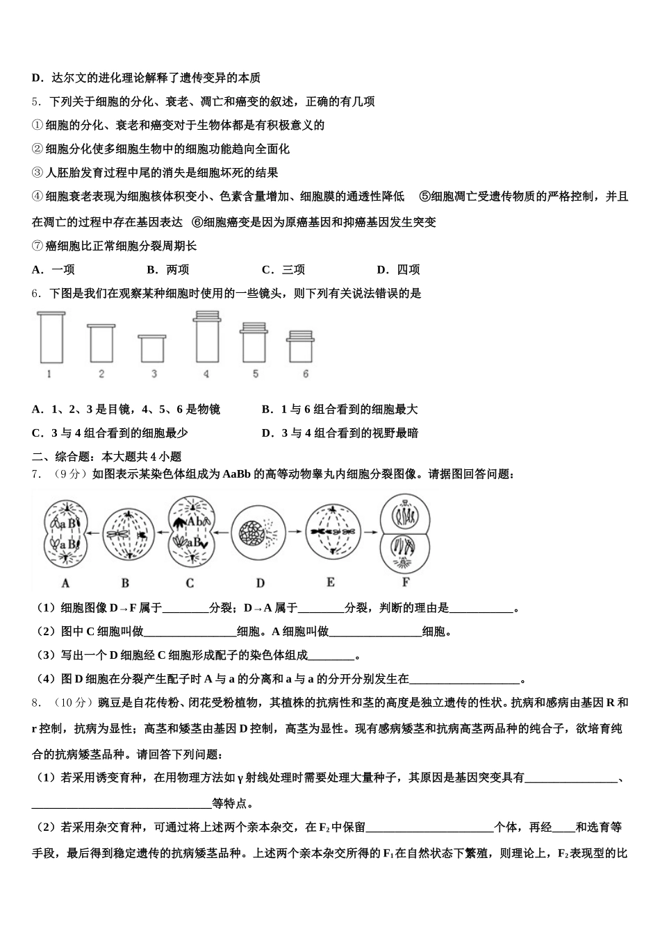 浙江省台州市2025届高一生物第二学期期末学业质量监测模拟试题含解析_第2页