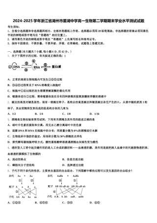2024-2025学年浙江省湖州市菱湖中学高一生物第二学期期末学业水平测试试题含解析