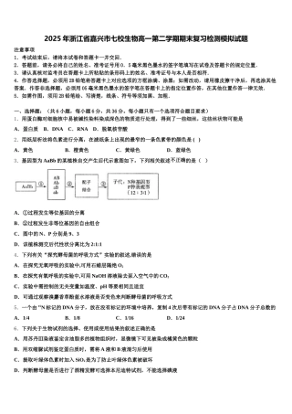 2025年浙江省嘉兴市七校生物高一第二学期期末复习检测模拟试题含解析