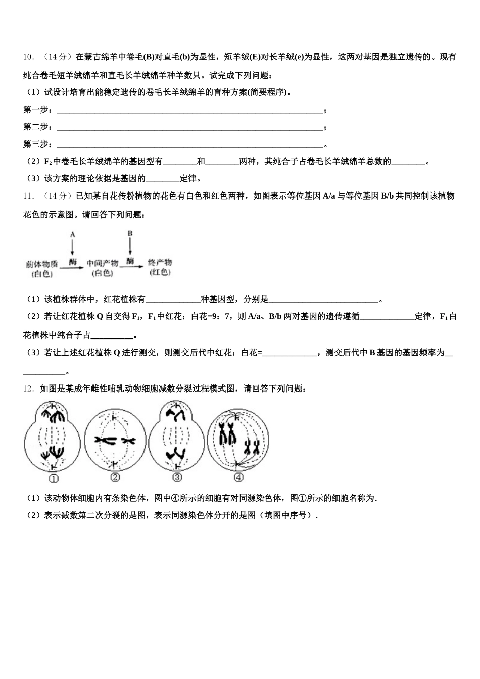 浙江省丽水四校 2024-2025学年高一下生物期末学业水平测试模拟试题含解析_第3页