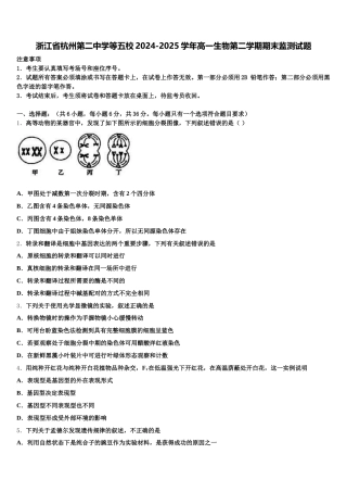 浙江省杭州第二中学等五校2024-2025学年高一生物第二学期期末监测试题含解析