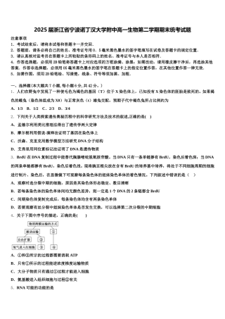 2025届浙江省宁波诺丁汉大学附中高一生物第二学期期末统考试题含解析