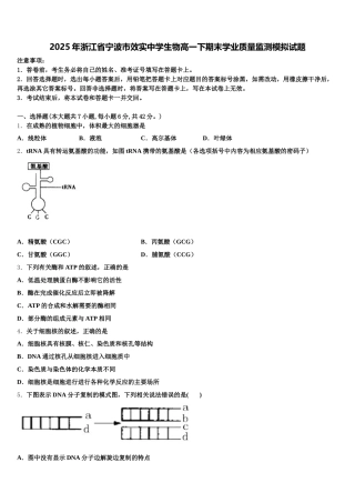 2025年浙江省宁波市效实中学生物高一下期末学业质量监测模拟试题含解析