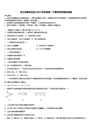 浙江省衢州五校2025年生物高一下期末统考模拟试题含解析
