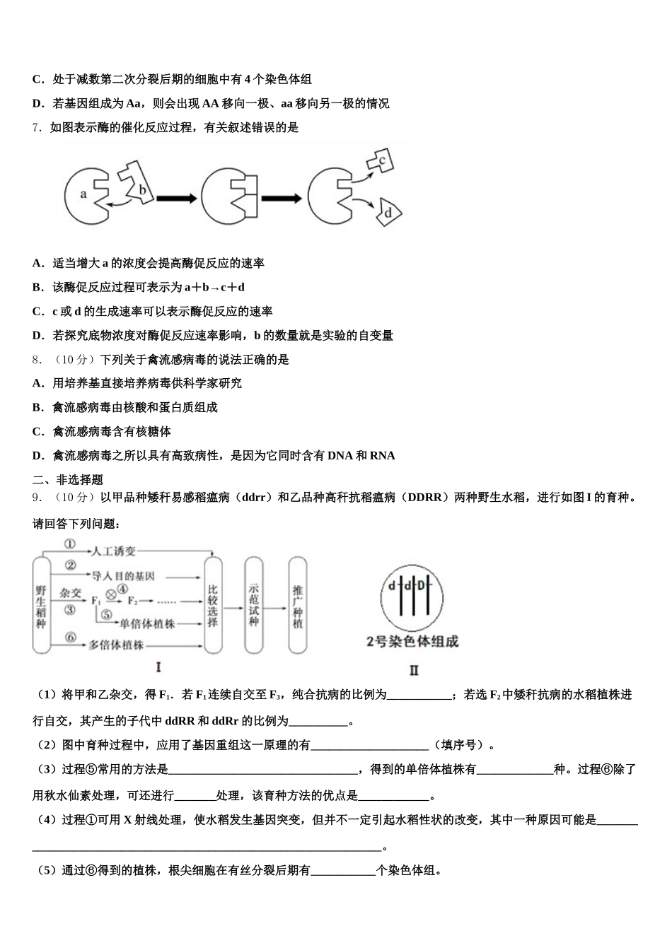 2025年浙江省台州市书生中学生物高一第二学期期末教学质量检测试题含解析_第2页