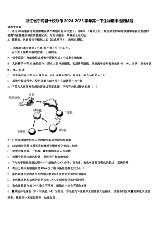 浙江省宁海县十校联考2024-2025学年高一下生物期末检测试题含解析