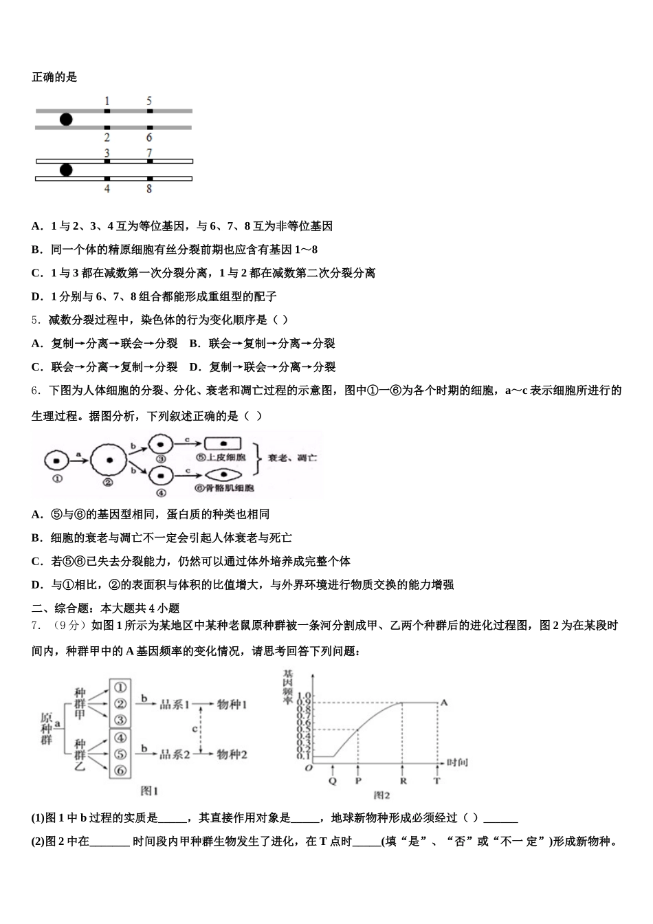 2024-2025学年嘉兴市重点中学生物高一下期末监测模拟试题含解析_第2页