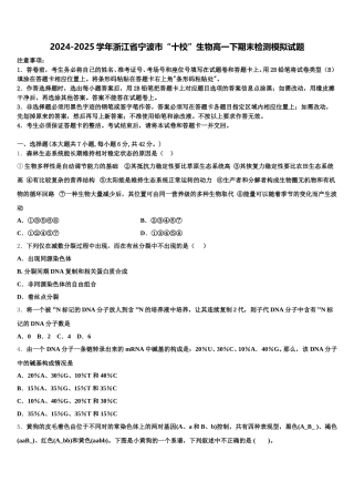 2024-2025学年浙江省宁波市“十校”生物高一下期末检测模拟试题含解析