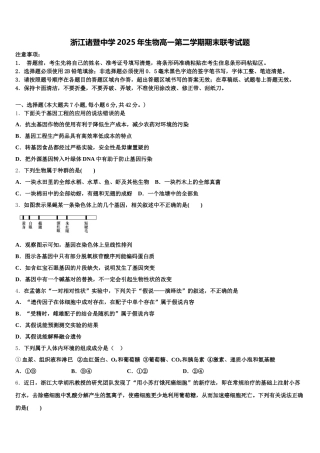 浙江诸暨中学2025年生物高一第二学期期末联考试题含解析