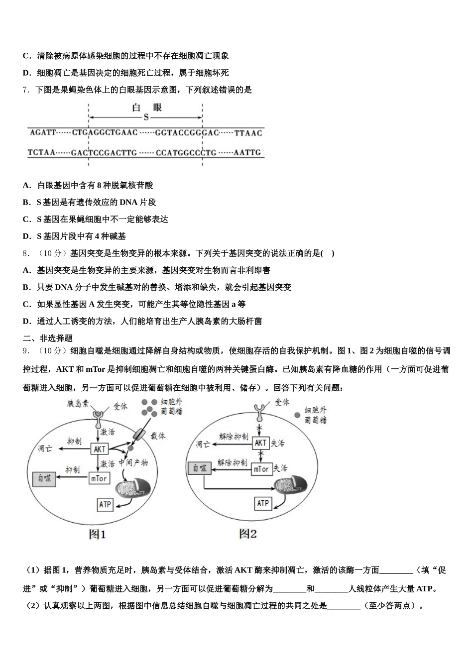 浙江省绍兴市新昌中学2025届高一生物第二学期期末达标检测试题含解析_第2页