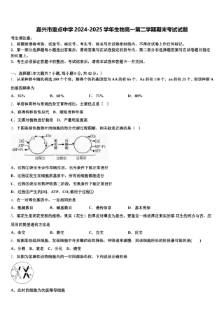 嘉兴市重点中学2024-2025学年生物高一第二学期期末考试试题含解析