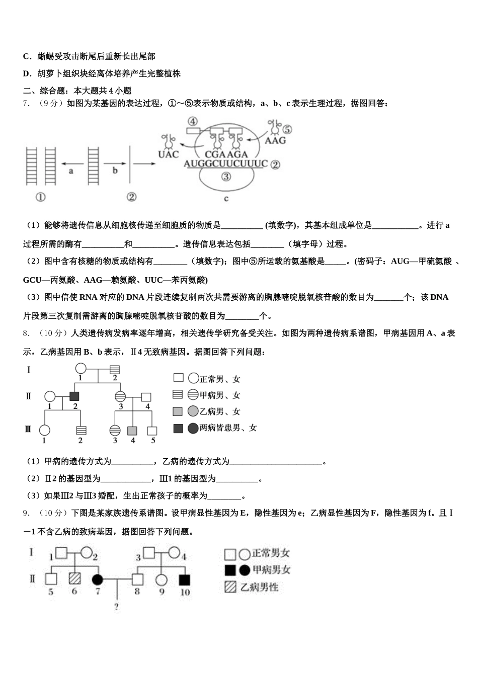 2025届浙江省十校联盟选考学考生物高一下期末质量检测试题含解析_第2页