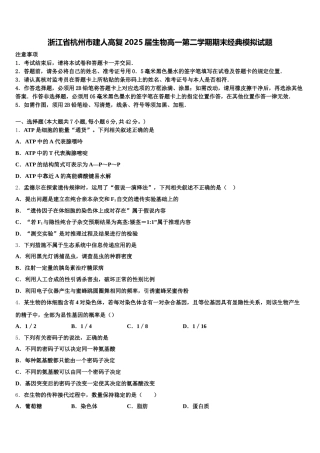 浙江省杭州市建人高复2025届生物高一第二学期期末经典模拟试题含解析