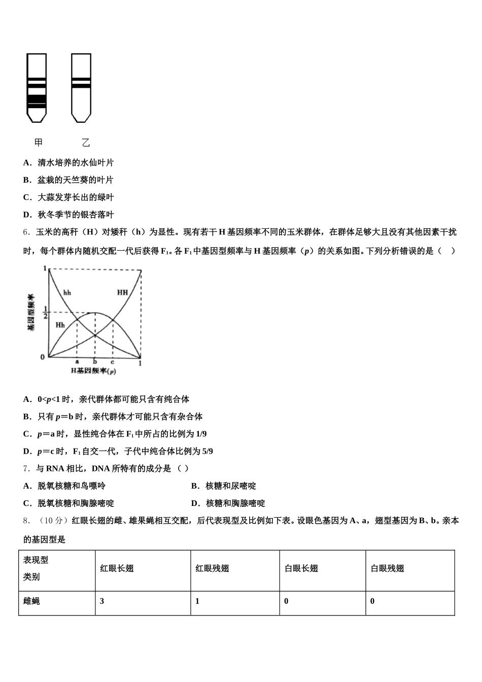 浙江省杭州市高级中学2024-2025学年高一生物第二学期期末调研模拟试题含解析_第2页