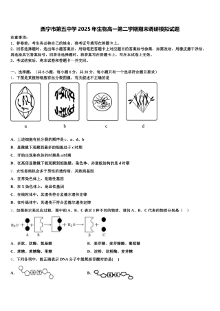 西宁市第五中学2025年生物高一第二学期期末调研模拟试题含解析
