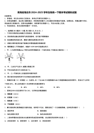 青海省海北市2024-2025学年生物高一下期末考试模拟试题含解析