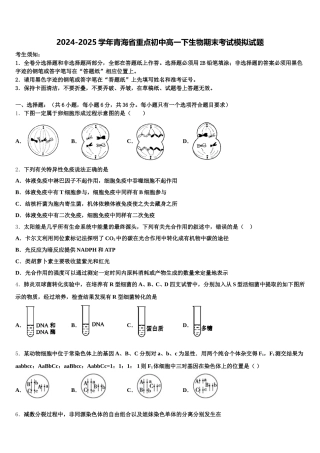 2024-2025学年青海省重点初中高一下生物期末考试模拟试题含解析