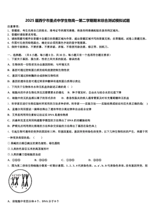 2025届西宁市重点中学生物高一第二学期期末综合测试模拟试题含解析