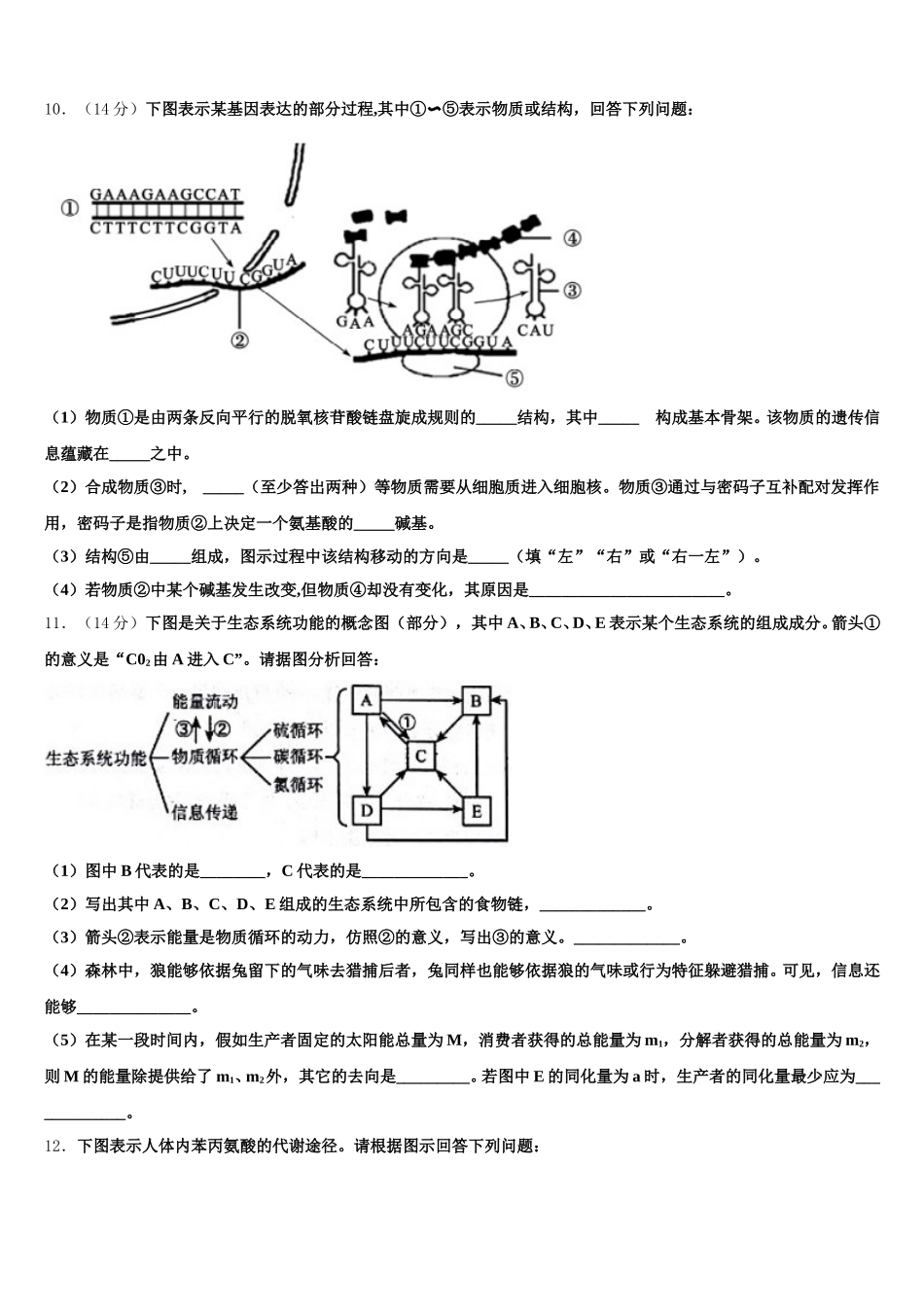 青海省西宁市第二十一中学2025年生物高一第二学期期末学业水平测试试题含解析_第3页