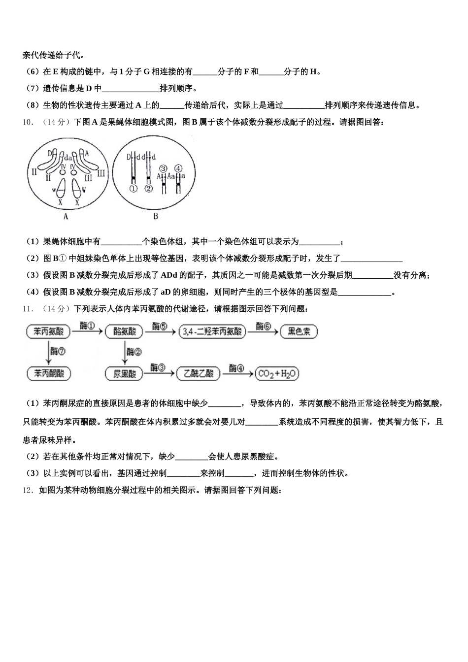 2024-2025学年青海省西宁第二十一中学生物高一第二学期期末质量检测试题含解析_第3页