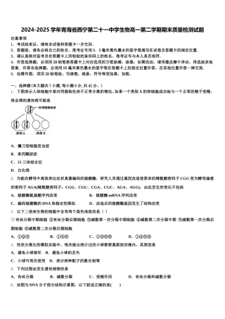 2024-2025学年青海省西宁第二十一中学生物高一第二学期期末质量检测试题含解析