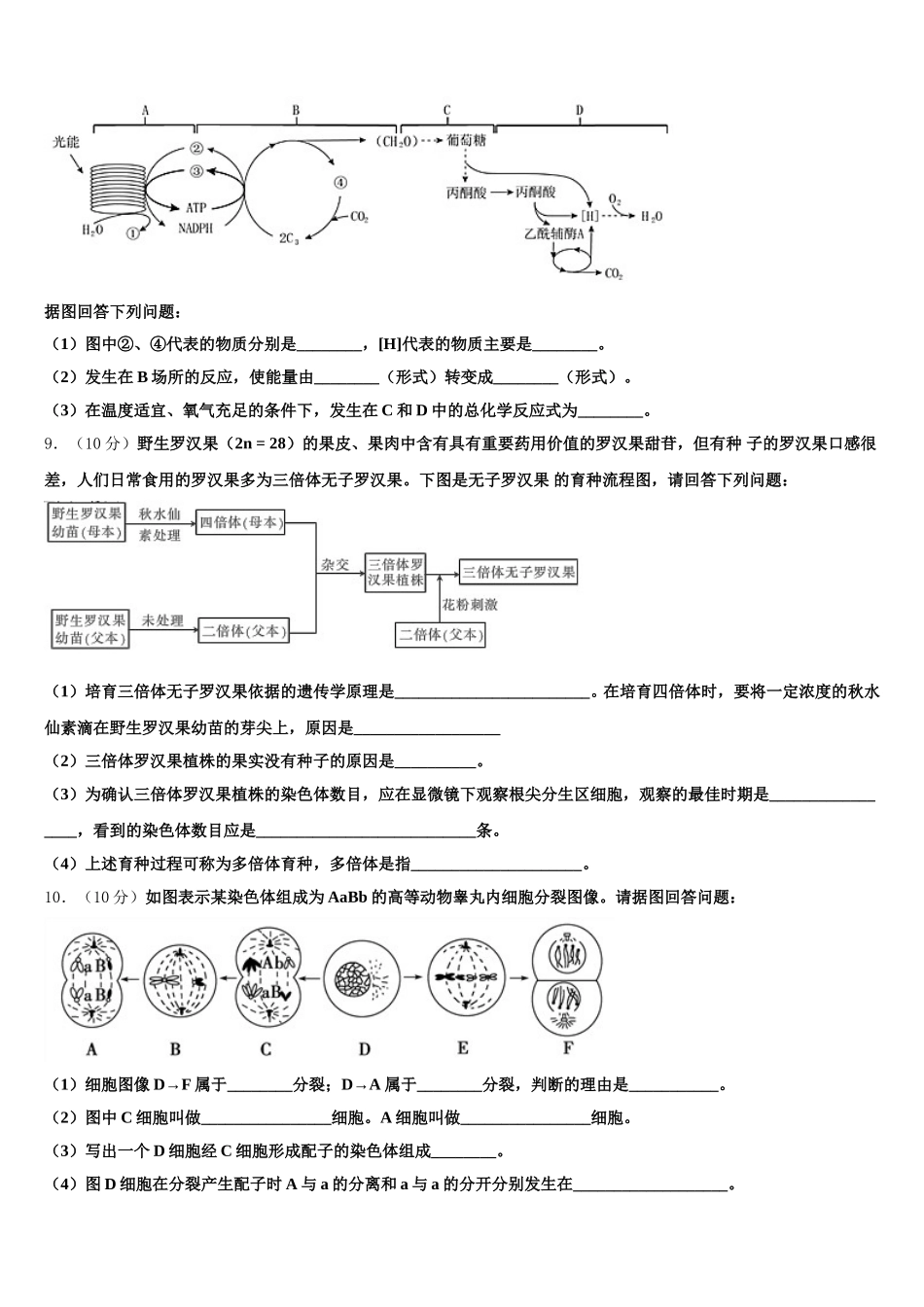 新疆阿克苏地区沙雅县二中2025年高一生物第二学期期末综合测试试题含解析_第3页