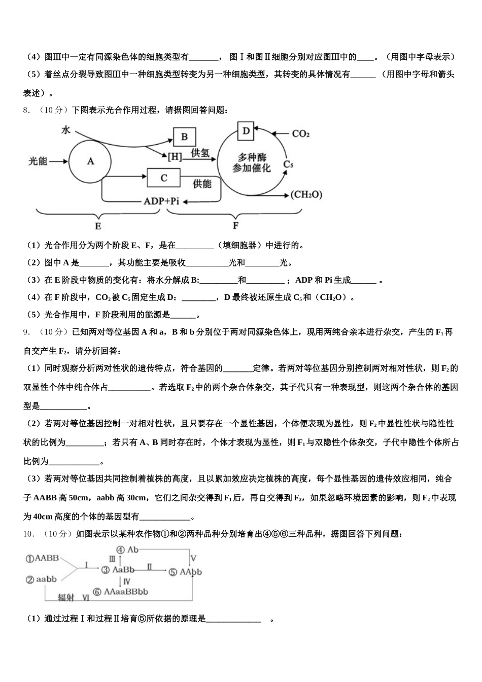 2025届新疆生产建设兵团七师高级中学高一下生物期末学业水平测试试题含解析_第3页