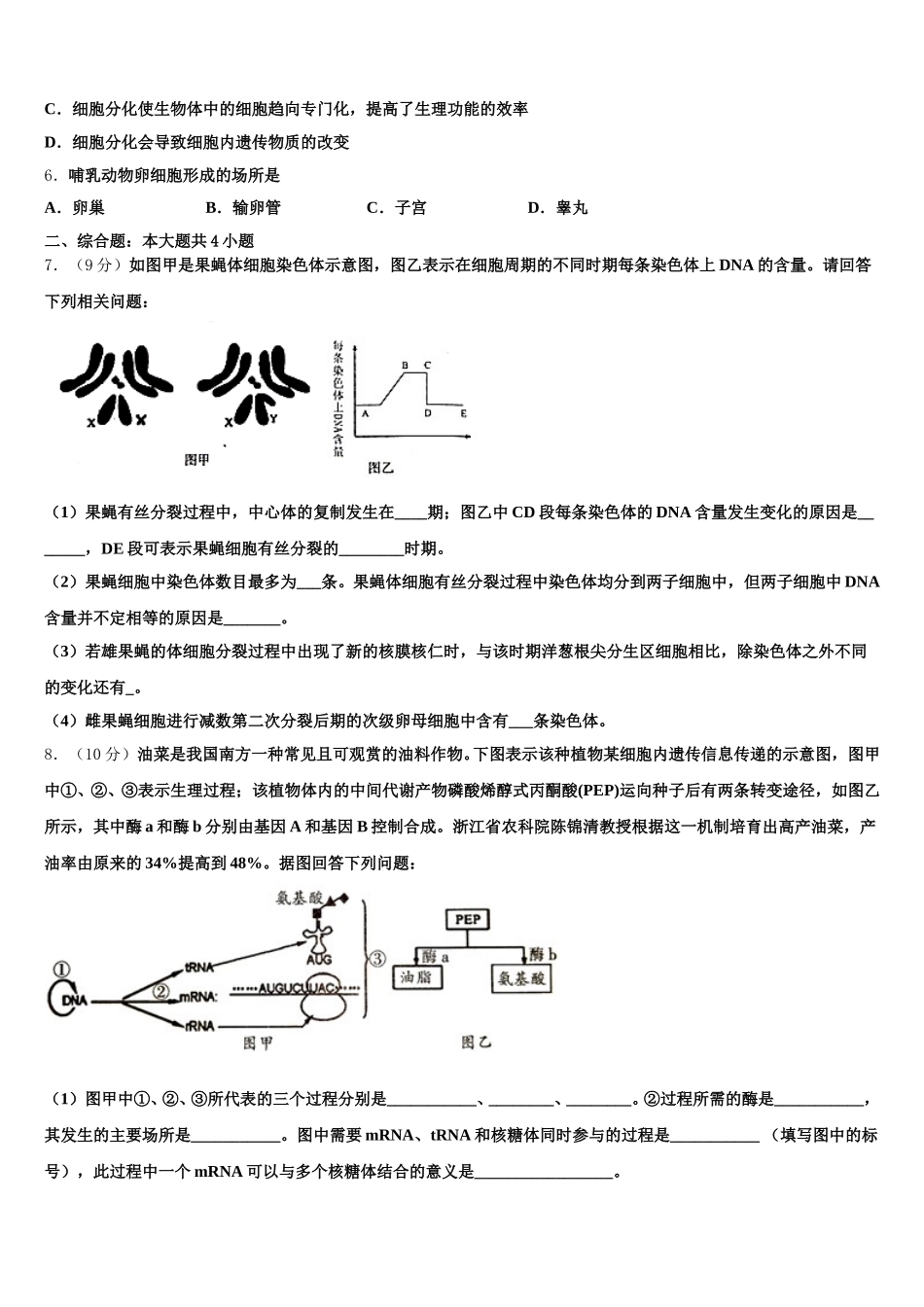 2025届新疆石河子高级中学生物高一下期末统考模拟试题含解析_第2页