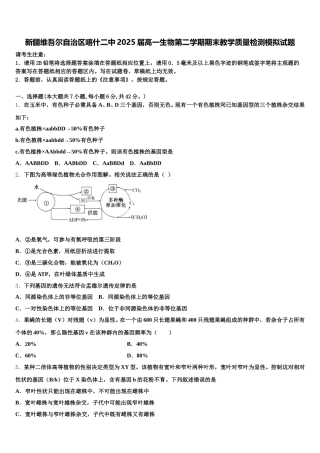 新疆维吾尔自治区喀什二中2025届高一生物第二学期期末教学质量检测模拟试题含解析