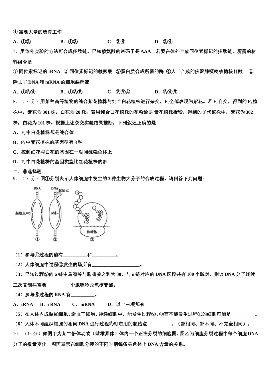 2025届新疆库车县乌尊镇中学生物高一下期末调研试题含解析_第2页