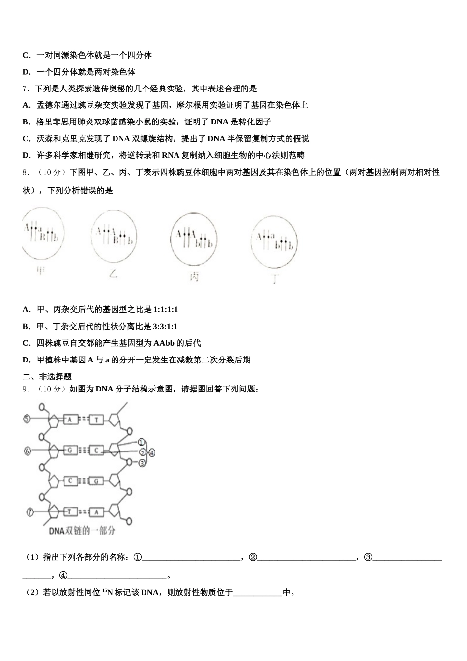 2025届新疆塔城地区沙湾一中生物高一第二学期期末调研模拟试题含解析_第2页
