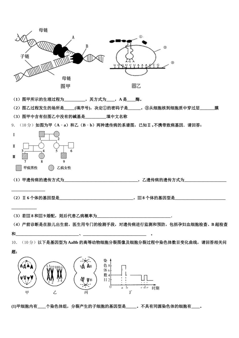 2025届新疆维吾尔自治区兵团地区十校联考生物高一下期末监测试题含解析_第3页