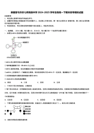 新疆奎屯市农七师高级中学2024-2025学年生物高一下期末统考模拟试题含解析