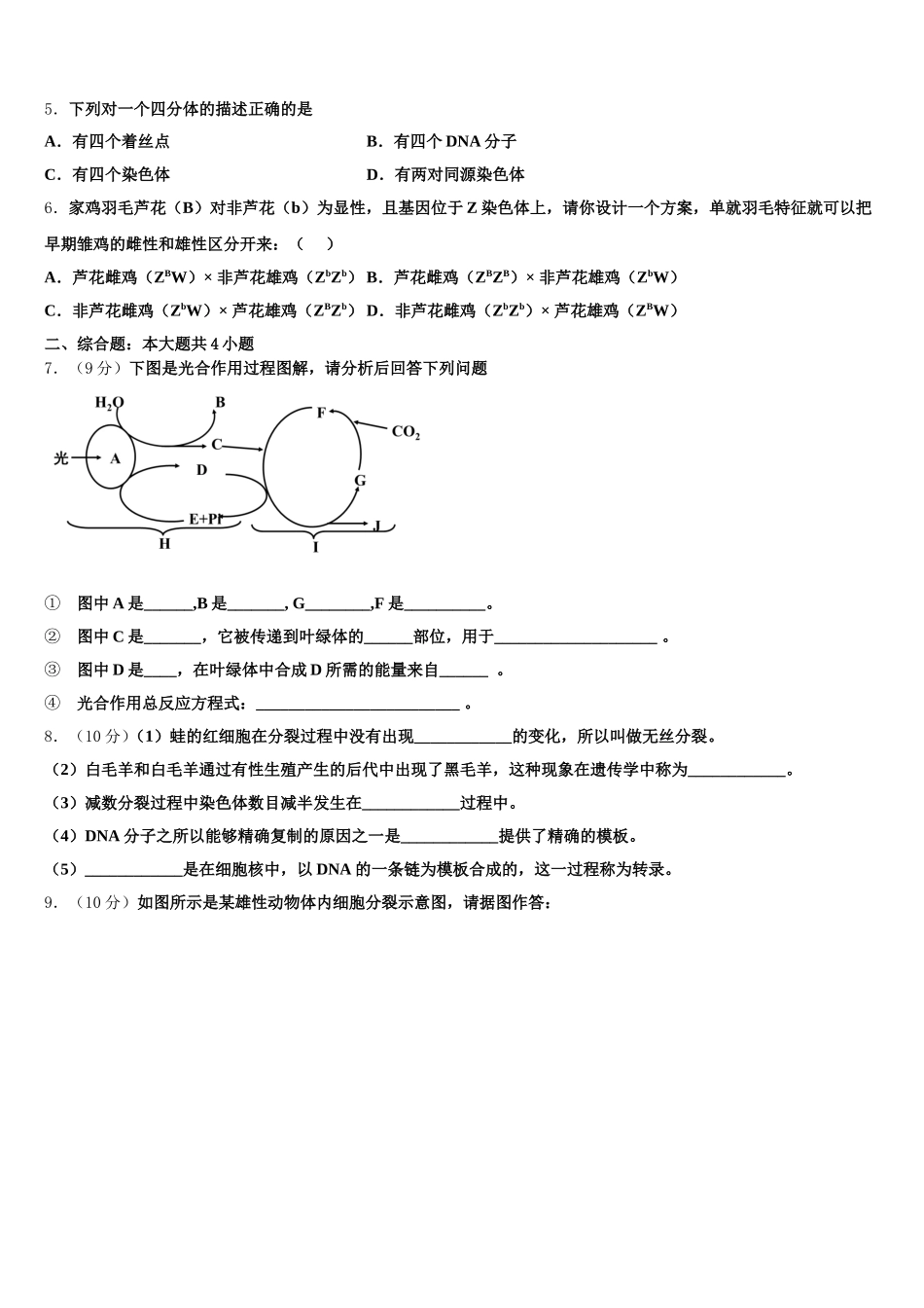 新疆巴州第三中学2025届生物高一下期末达标测试试题含解析_第2页