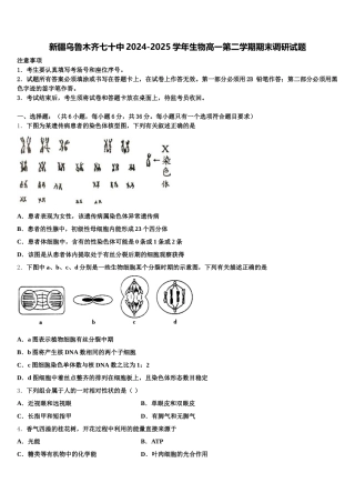 新疆乌鲁木齐七十中2024-2025学年生物高一第二学期期末调研试题含解析