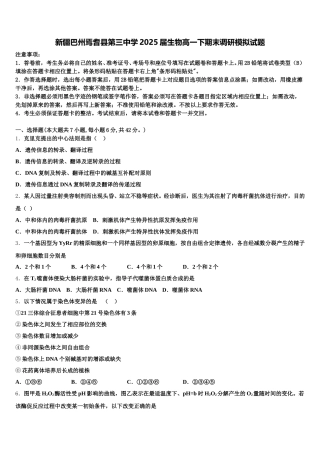 新疆巴州焉耆县第三中学2025届生物高一下期末调研模拟试题含解析