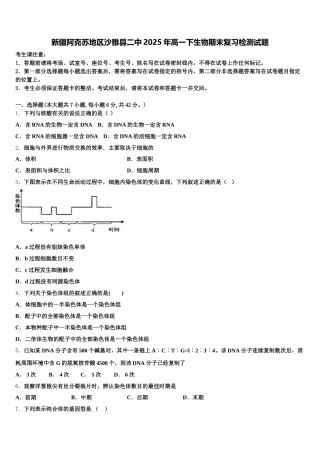 新疆阿克苏地区沙雅县二中2025年高一下生物期末复习检测试题含解析