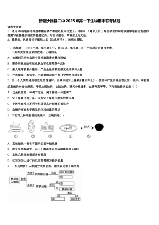 新疆沙雅县二中2025年高一下生物期末联考试题含解析