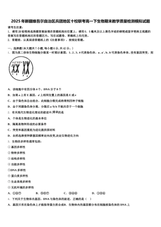 2025年新疆维吾尔自治区兵团地区十校联考高一下生物期末教学质量检测模拟试题含解析