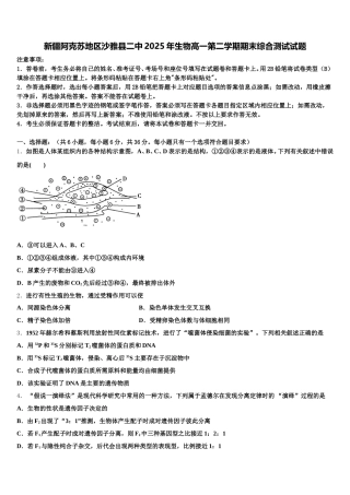 新疆阿克苏地区沙雅县二中2025年生物高一第二学期期末综合测试试题含解析