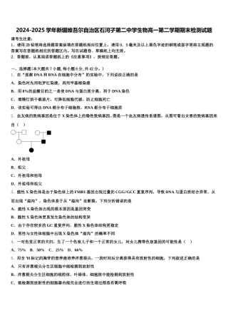 2024-2025学年新疆维吾尔自治区石河子第二中学生物高一第二学期期末检测试题含解析