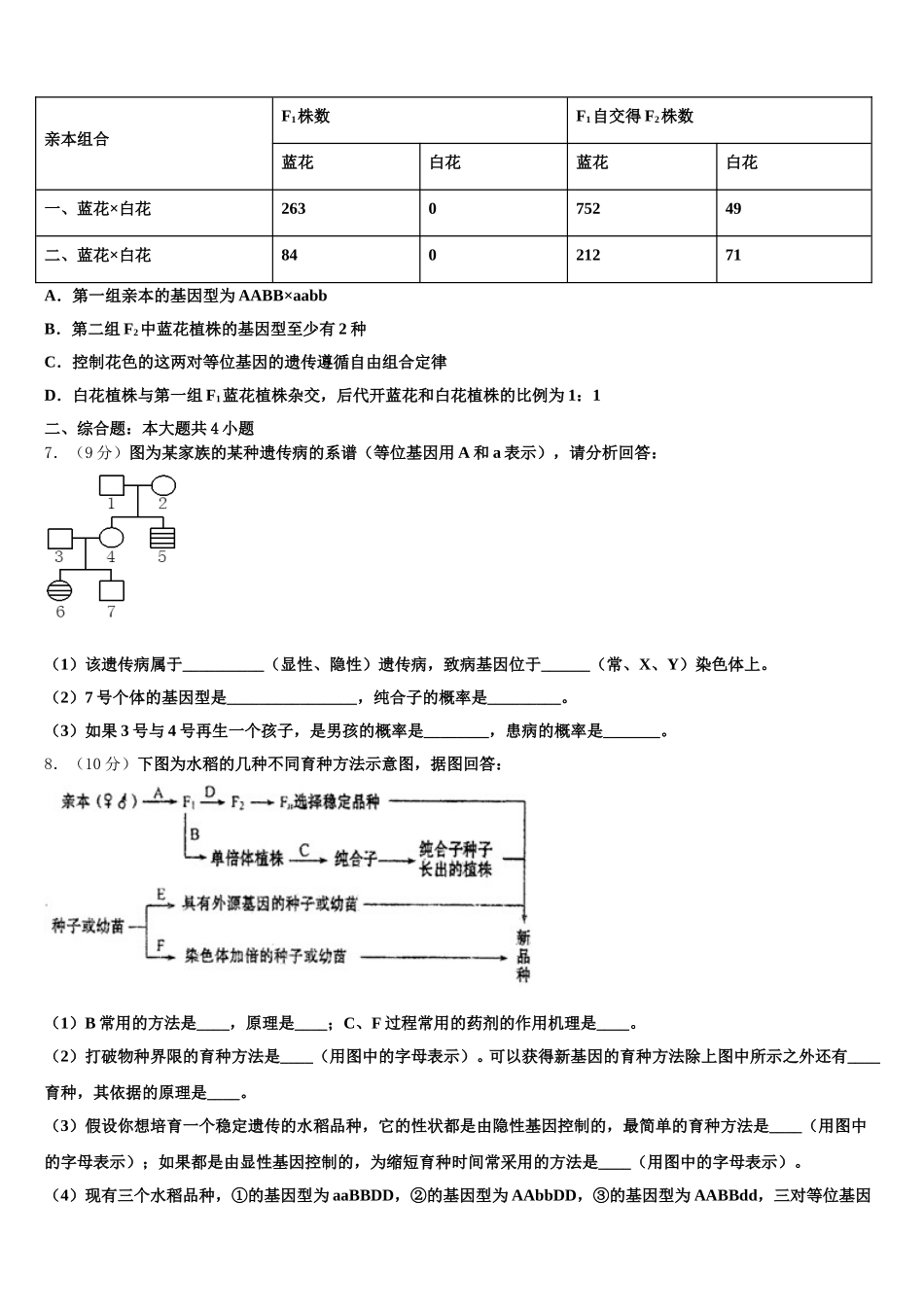 新疆喀什第二中学2024-2025学年生物高一下期末调研模拟试题含解析_第2页