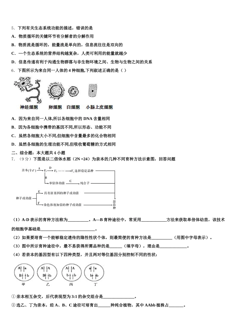 2025年新疆喀什市生物高一下期末教学质量检测模拟试题含解析_第2页