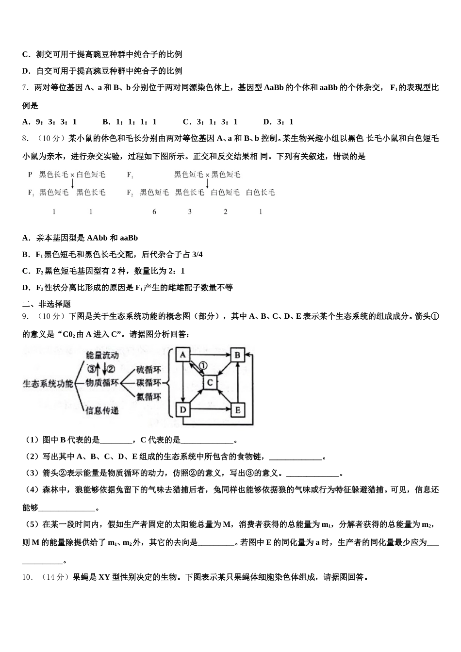 2025届新疆生产建设兵团第二中学生物高一下期末联考模拟试题含解析_第2页