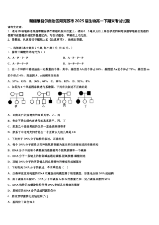 新疆维吾尔自治区阿克苏市2025届生物高一下期末考试试题含解析