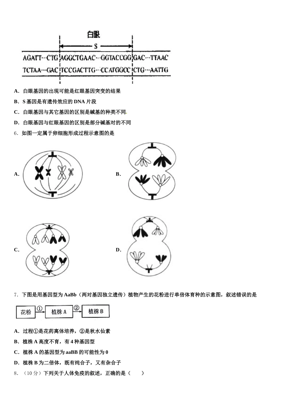新疆维吾尔自治区新疆生产建设兵团二中2024-2025学年高一生物第二学期期末经典模拟试题含解析_第2页