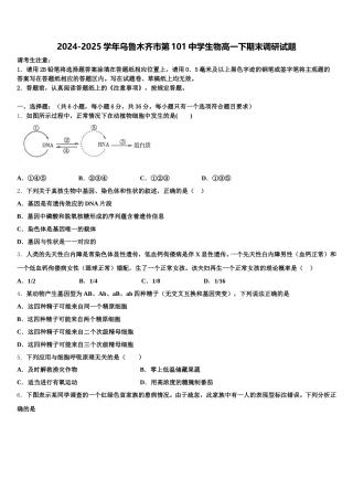 2024-2025学年乌鲁木齐市第101中学生物高一下期末调研试题含解析